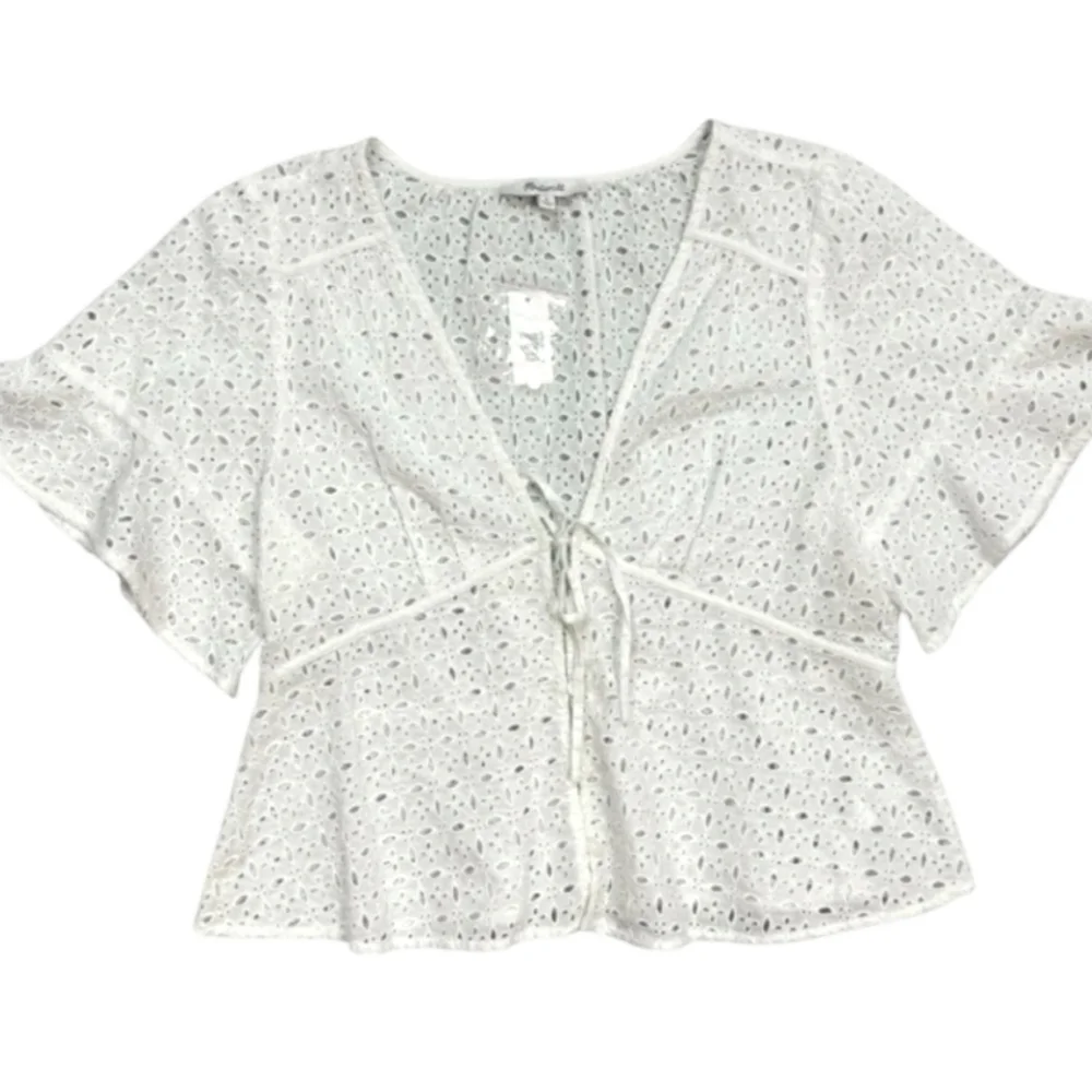 Madewell Lua Eyelet Lace White Cotton Blouse Wrap Top Size S NWT - Picture 10 of 12
